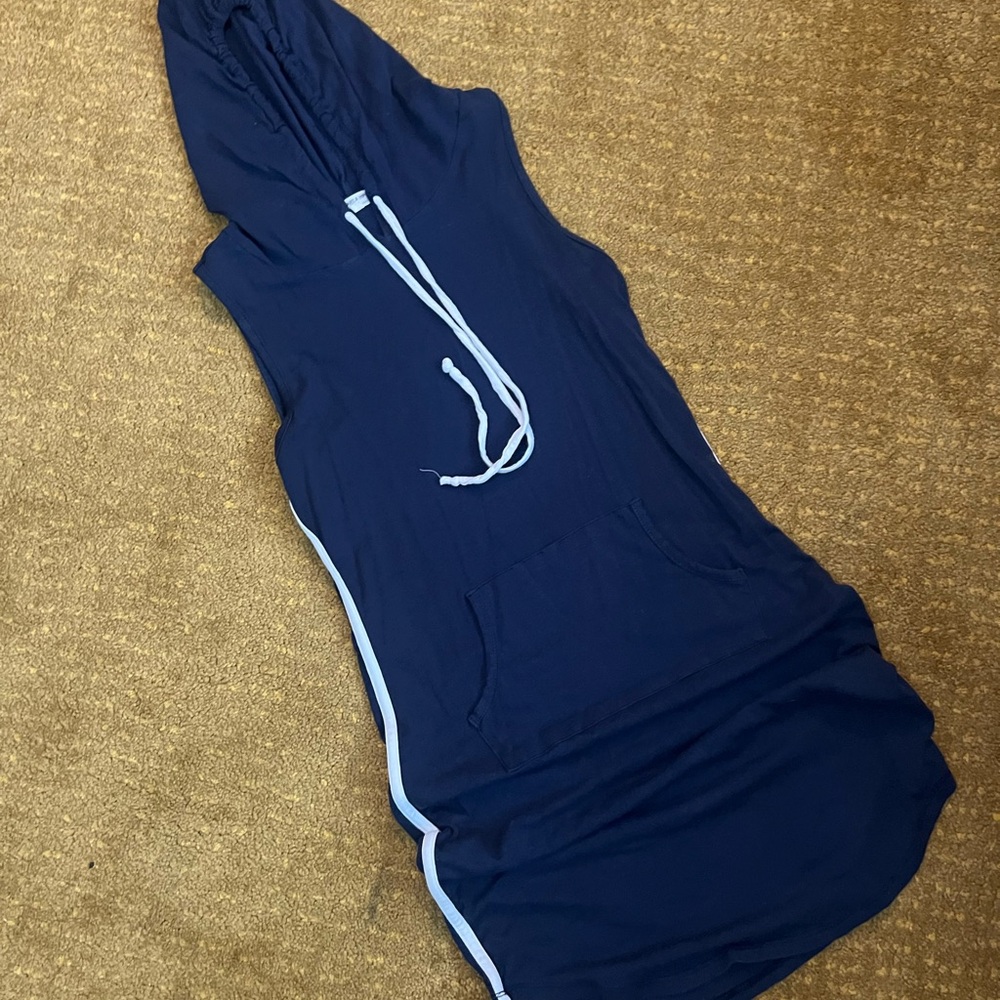 Navy Sleeveless Hoodie Dress